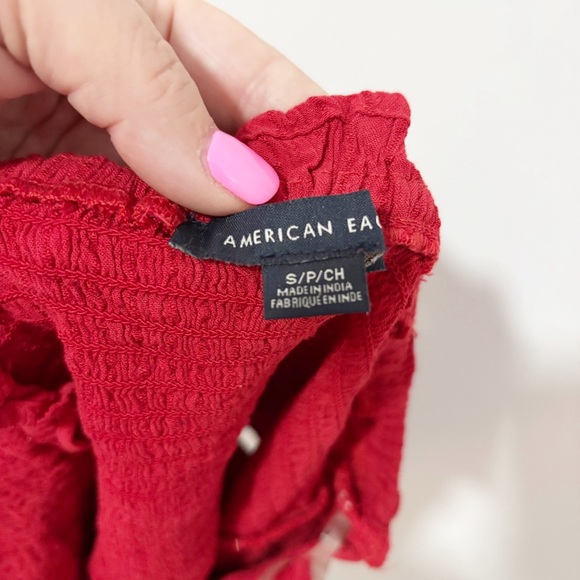 American Eagle Tube Top Womens Small Lace Up Tie Front Corset Ruffles Smocked - Picture 6 of 7